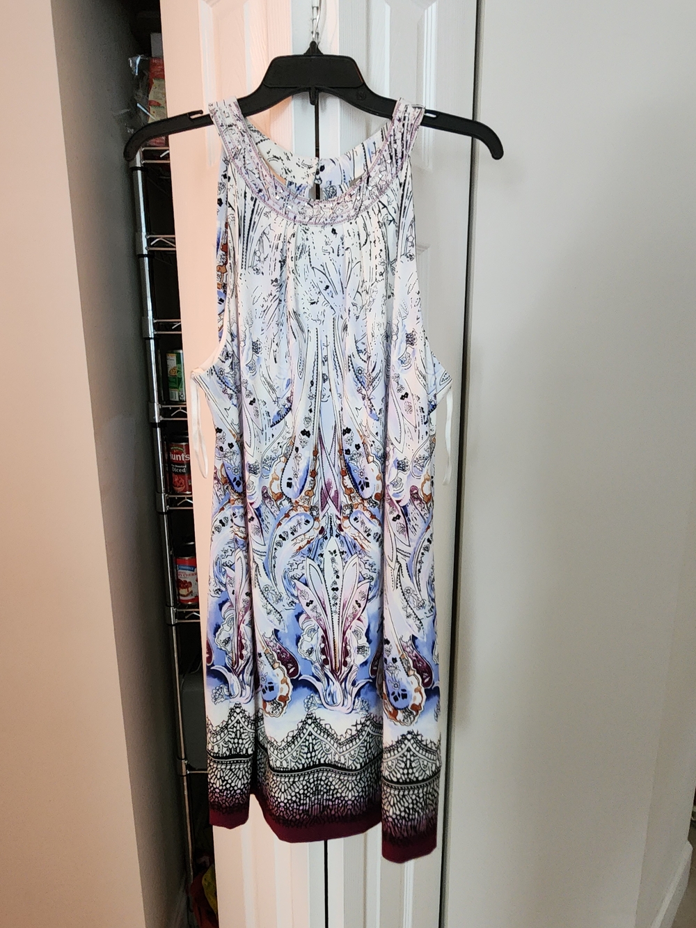 White House Black Market Paisley-Print Halter Mini Dress in White, Blue, Purple